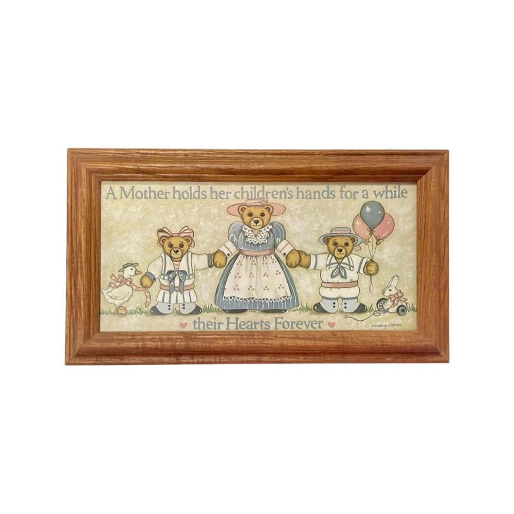 Wooden Framed Mother Bear and Cubs